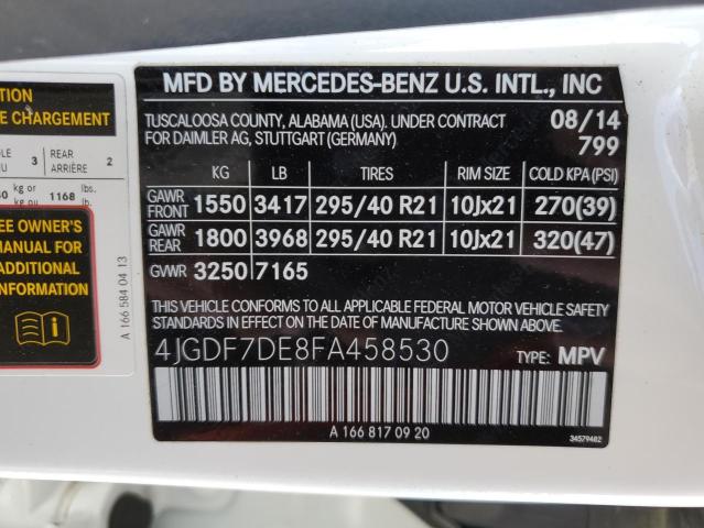 4JGDF7DE8FA458530 - 2015 MERCEDES-BENZ GL 550 4MATIC WHITE photo 13