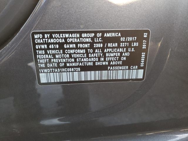 1VWDT7A31HC056725 - 2017 VOLKSWAGEN PASSAT R-LINE Boz foto 12