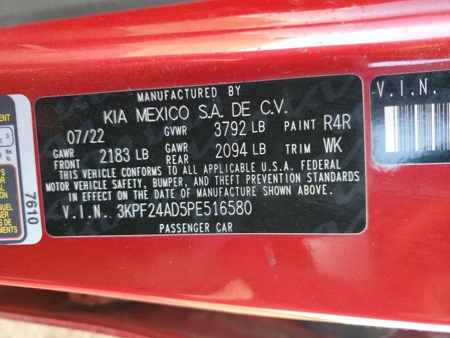 3KPF24AD5PE516580 - 2023 KIA FORTE LX RED photo 12