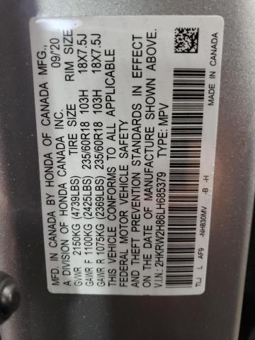 2HKRW2H86LH685379 - 2020 HONDA CR-V EXL SILVER photo 12