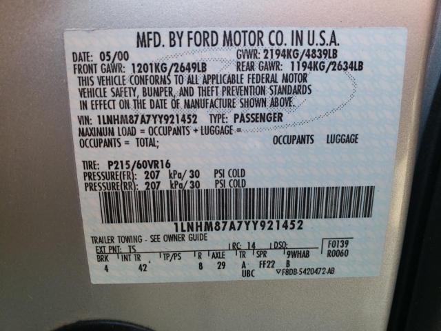 1LNHM87A7YY921452 - 2000 LINCOLN LS 银色 照片 12