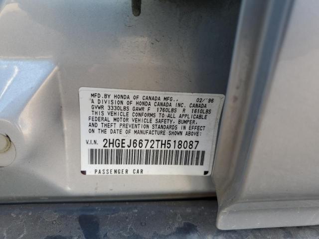 2HGEJ6672TH518087 - 1996 HONDA CIVIC LX GRAY photo 12