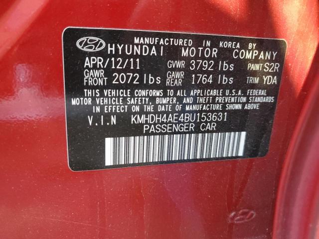 KMHDH4AE4BU153631 - 2011 HYUNDAI ELANTRA GLS RED photo 12