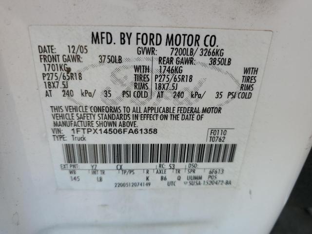 1FTPX14506FA61358 - 2006 FORD F150 WHITE photo 12