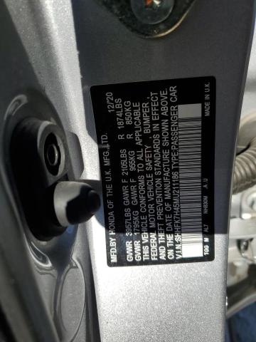 SHHFK7H45MU211186 - 2021 HONDA CIVIC SPORT SILVER photo 12