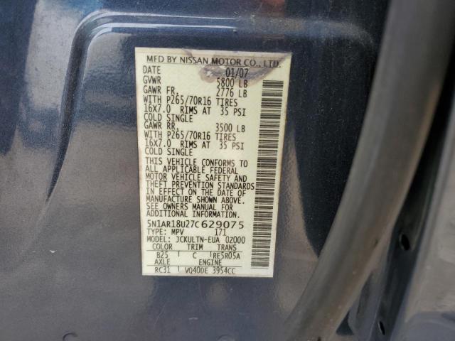5N1AR18U27C629075 - 2007 NISSAN PATHFINDER LE BLUE photo 13