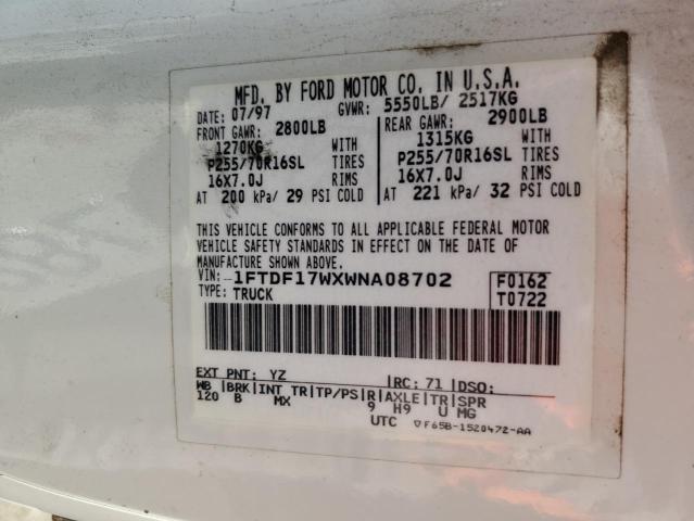 1FTDF17WXWNA08702 - 1998 FORD F150 Beyaz fotoğraf 12