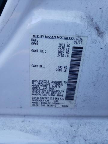 1N4BL4BV7KC239455 - 2019 NISSAN ALTIMA S WHITE photo 12