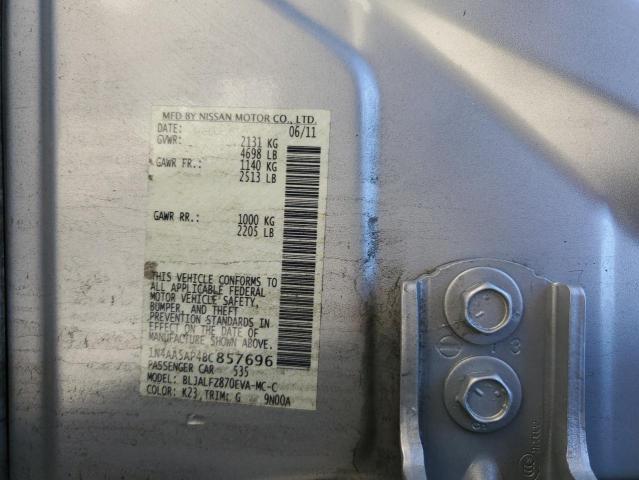 1N4AA5AP4BC857696 - 2011 NISSAN MAXIMA S SILVER photo 12