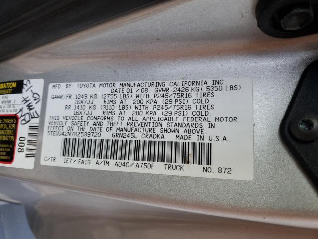 5TEUU42N78Z539720 - 2008 TOYOTA TACOMA ACCESS CAB ვერცხლისფერი ფოტო 13