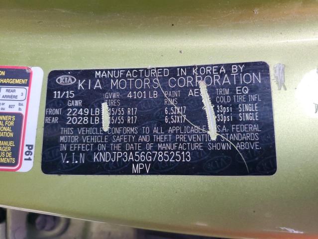 KNDJP3A56G7852513 - 2016 KIA SOUL + GREEN photo 12