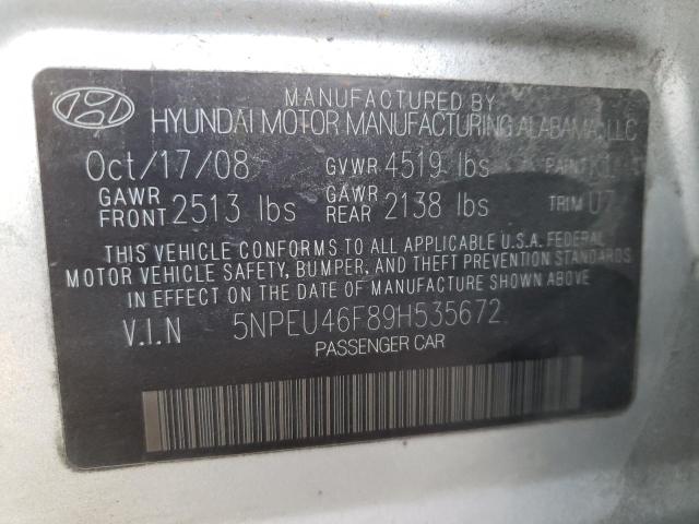 5NPEU46F89H535672 - 2009 HYUNDAI SONATA SE SILVER photo 12