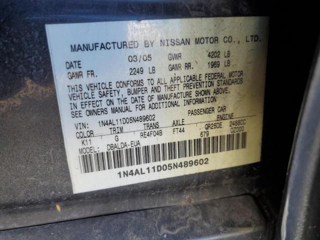 1N4AL11D05N489602 - 2005 NISSAN ALTIMA S GRAY photo 12