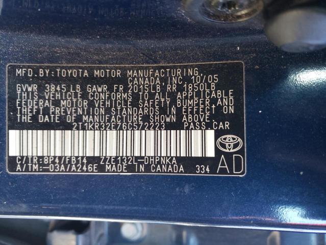2T1KR32E76C572223 - 2006 TOYOTA COROLLA MA XR BLUE photo 12
