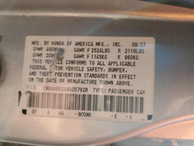 19UUA66218A007928 - 2008 ACURA TL SILVER photo 12