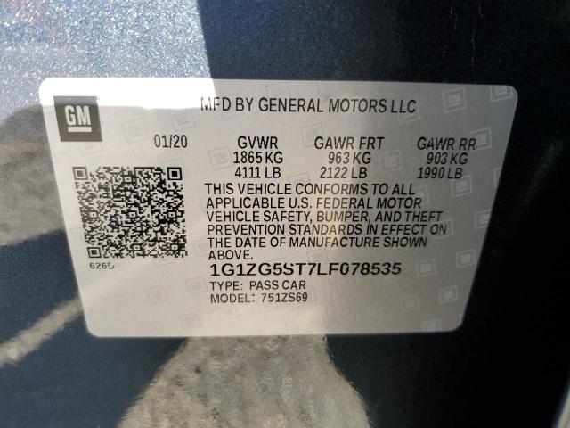 1G1ZG5ST7LF078535 - 2020 CHEVROLET MALIBU RS Көк фото 12