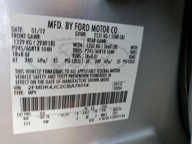 2FMDK4JC2CBA76054 - 2012 FORD EDGE SEL SILVER photo 13