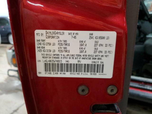 1J4GL48K25W708915 - 2005 JEEP LIBERTY SPORT RED photo 12