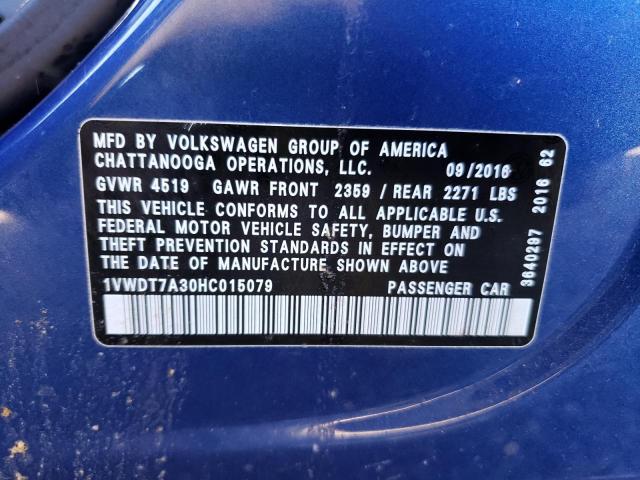1VWDT7A30HC015079 - 2017 VOLKSWAGEN PASSAT R-LINE Blau Foto 12