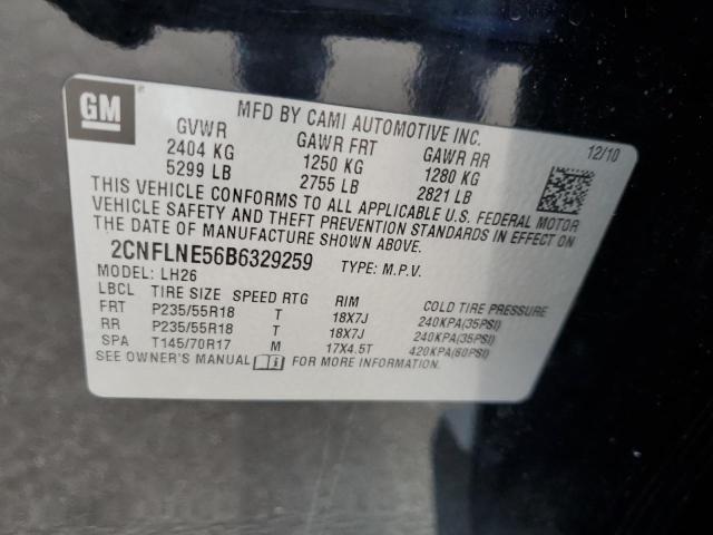 2CNFLNE56B6329259 - 2011 CHEVROLET EQUINOX LT BLACK photo 12