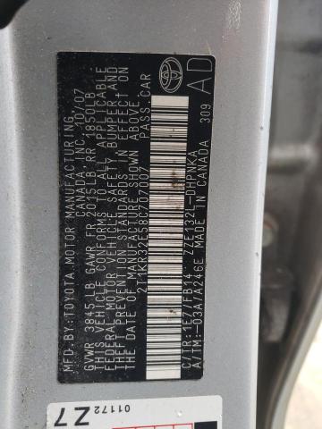 2T1KR32E58C707007 - 2008 TOYOTA COROLLA MA XR SILVER photo 12