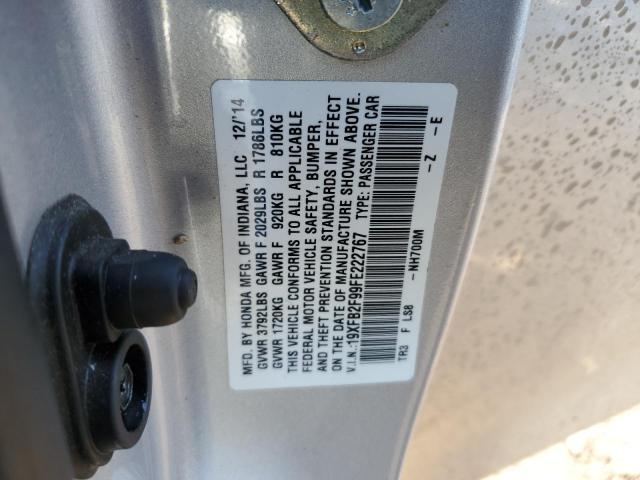 19XFB2F99FE222767 - 2015 HONDA CIVIC EXL ვერცხლისფერი ფოტო 13