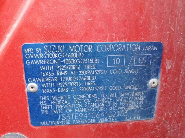 JS3TE941064102133 - 2006 SUZUKI GRAND VITA RED photo 13