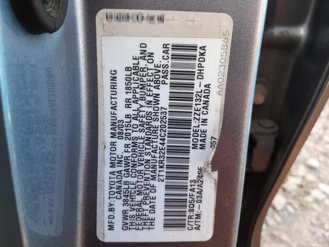 2T1KR32E44C202537 - 2004 TOYOTA COROLLA MA XR BLUE photo 12