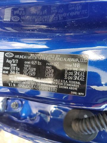 5NMJC3AE6NH043112 - 2022 HYUNDAI TUCSON SEL BLUE photo 14