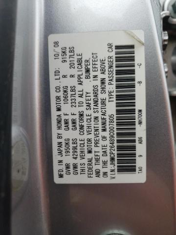 JHMCP26489C007805 - 2009 HONDA ACCORD LXP SILVER photo 12