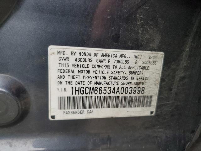 1HGCM66534A003998 - 2004 HONDA ACCORD EX BLUE photo 12