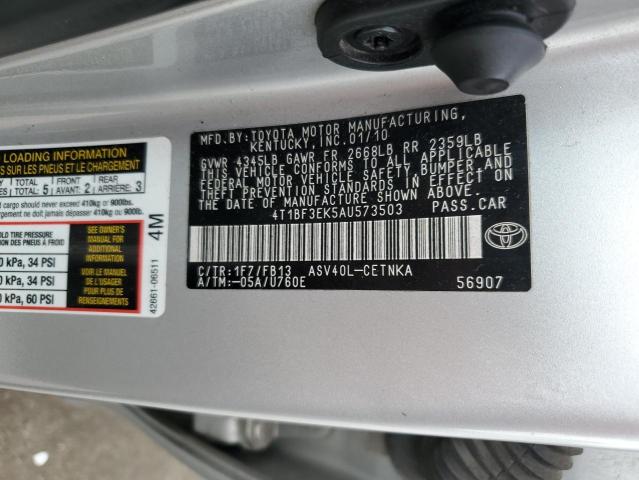 4T1BF3EK5AU573503 - 2010 TOYOTA CAMRY BASE GRAY photo 12