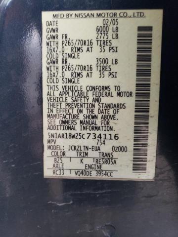 5N1AR18W25C734116 - 2005 NISSAN PATHFINDER LE BLUE photo 13