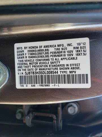 5J8TB3H35DL008544 - 2013 ACURA RDX GRAY photo 12