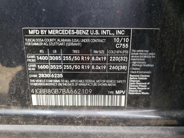 4JGBB8GB7BA662109 - 2011 MERCEDES-BENZ ML 350 4MATIC GRAY photo 12