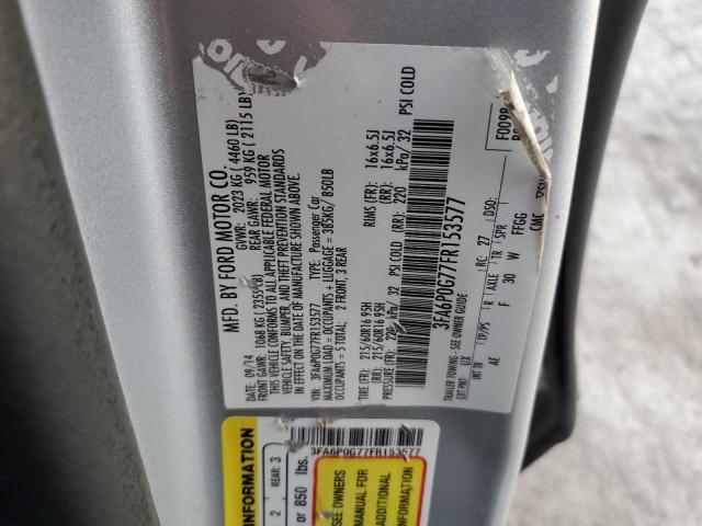 3FA6P0G77FR153577 - 2015 FORD FUSION S SILVER photo 12