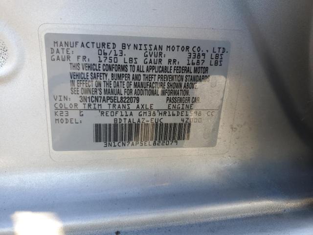 3N1CN7AP5EL822079 - 2014 NISSAN VERSA S SILVER photo 12