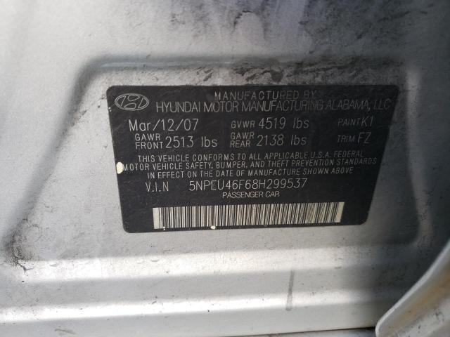 5NPEU46F68H299537 - 2008 HYUNDAI SONATA SE SILVER photo 13