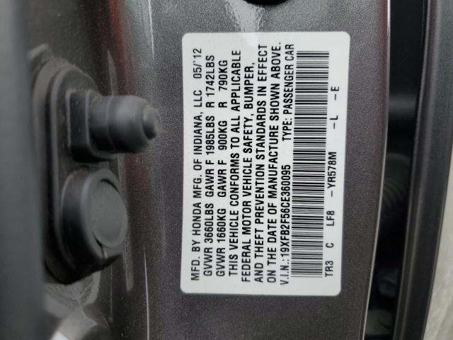 19XFB2F56CE360095 - 2012 HONDA CIVIC LX GRAY photo 13