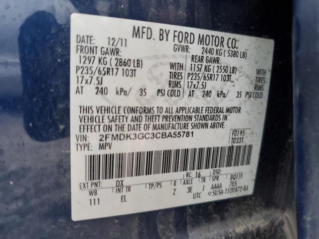 2FMDK3GC3CBA55781 - 2012 FORD EDGE SE BLUE photo 13