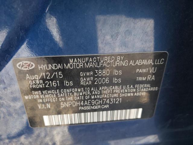 5NPDH4AE9GH743121 - 2016 HYUNDAI ELANTRA SE BLUE photo 12