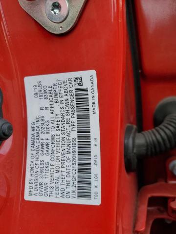 2HGFC2F82KH601968 - 2019 HONDA CIVIC SPORT RED photo 13