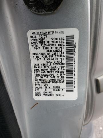 JN8DR09Y34W902486 - 2004 NISSAN PATHFINDER LE 银色 照片 13