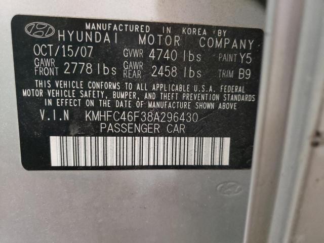 KMHFC46F38A296430 - 2008 HYUNDAI AZERA SE SILVER photo 12