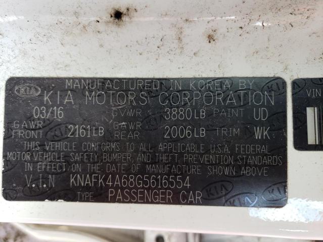 KNAFK4A68G5616554 - 2016 KIA FORTE LX WHITE photo 13