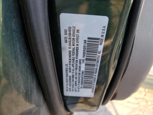 4S3BH635437310661 - 2003 SUBARU LEGACY L GREEN photo 12