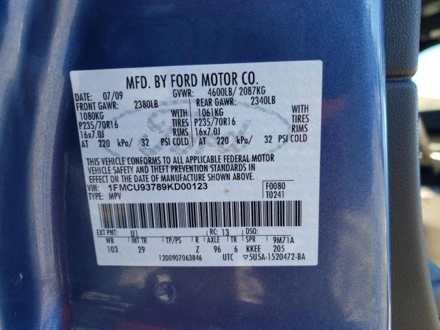 1FMCU93789KD00123 - 2009 FORD ESCAPE XLT BLUE photo 13