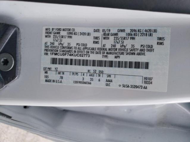 1FMCU0F74KUC02773 - 2019 FORD ESCAPE S WHITE photo 13