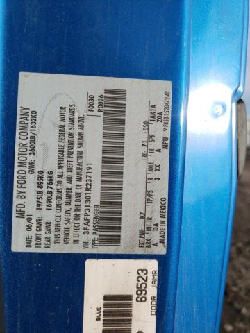 3FAFP31301R237191 - 2001 FORD FOCUS ZX3 BLUE photo 12