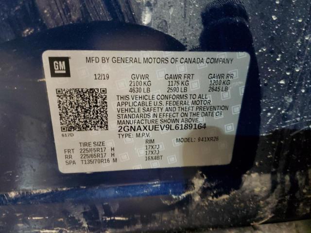 2GNAXUEV9L6189164 - 2020 CHEVROLET EQUINOX LT BLUE photo 12